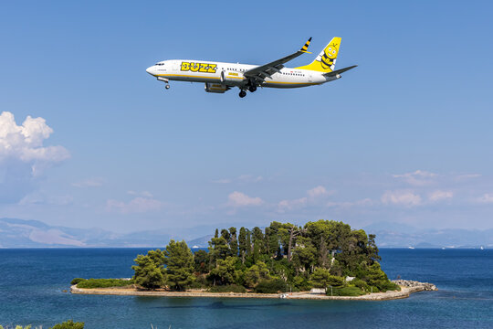 Buzz Boeing 737-8-200 MAX airplane at Corfu airport in Greece