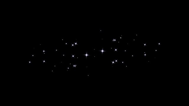 Premium white glitter stars, glowing twinkle sparkle cluster, shimmering magic light trail, luxury stardust overlay, isolated on black background, seamless 4k animation, visual effect