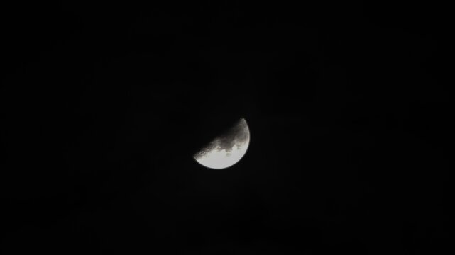 landscape view of the half moon in the dark night sky