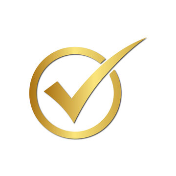 Gold Check Mark Circle Icon Isolated on Transparent Background, Approved Verification Tick Symbol PNG