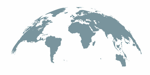 Stylized globe map silhouette against a white background depicting continents and oceans © ChandanaRani