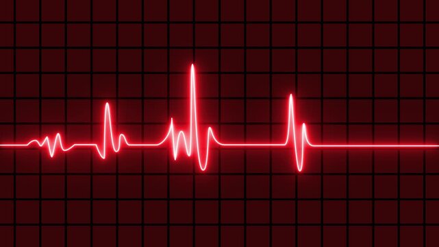 Heart rate monitor electrocardiogram beautiful red bright design on red background. Heartbeat icon. Pulse line illustration. Ekg neon pulse monitor with signal, on alpha transparent background