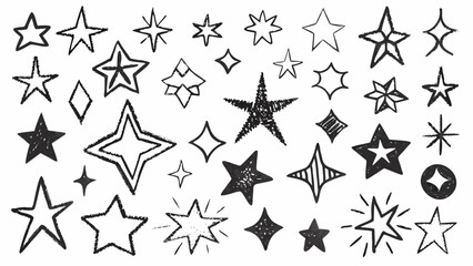 Collection Of Hand drawn Stars In A Grunge Ink Style On A White Background © ChandanaRani