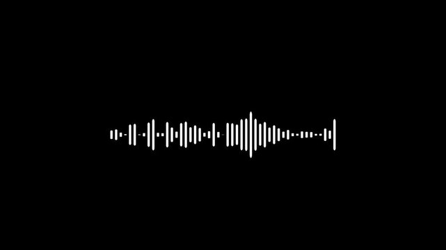 Sound wave animation isolated on black background. Audio waveform with frequency animated lines. Abstract sound wave background. Motion graphics of Digital interface
