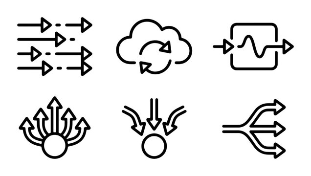 Flowchart Arrows Icons, Data Stream Direction, Process Flow Symbols, Vector Set