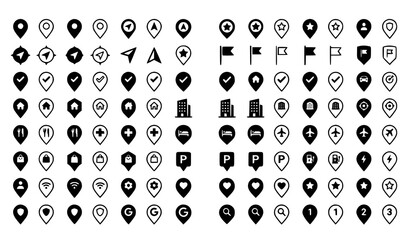 Fototapeta premium Map Pin Icons Collection Editable Stroke Thin Line and Solid Glyph Vector Set