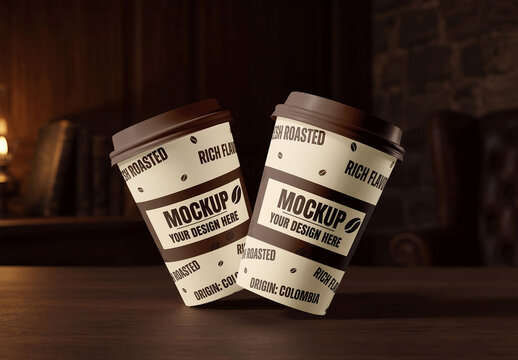 Two Disposable Coffee Cups Cozy Mockup