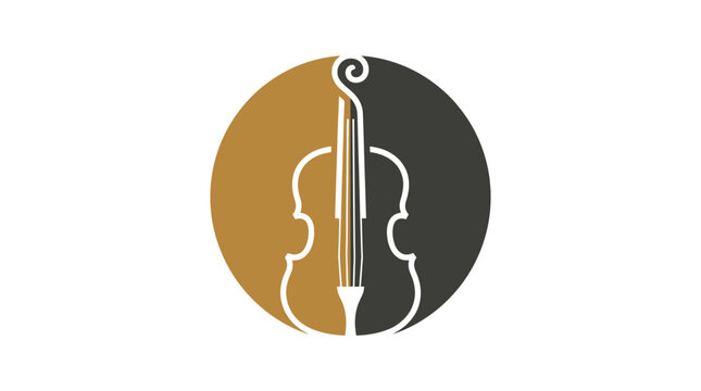 Minimalist vector illustration featuring a stylized violin silhouette centered within a circular gold and black frame