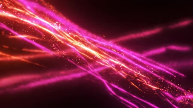 Abstract light streaks of orange and pink energy moving across a dark background