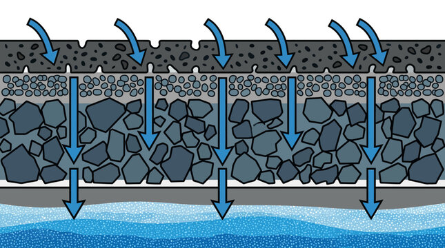 Permeable Pavement Layers with Water Drainage Diagram