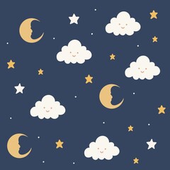 Cute Moon and Cloud Seamless Pattern for Nursery © Wolf-Design