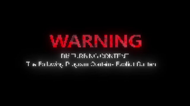 Red warning advisory title visual with glowing text, black empty space, and dramatic content notice style. Perfect for film openings, online videos, caution cards, and motion overlays.