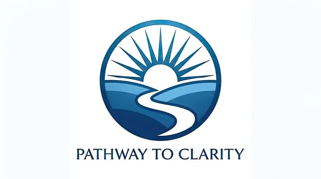 Blue circular logo with sun and winding path