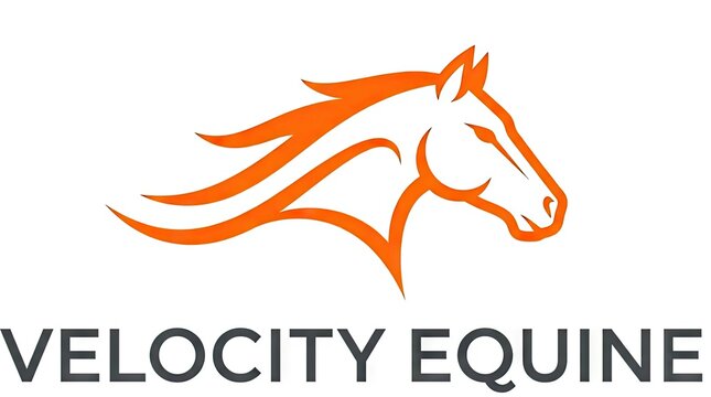 Velocity Equine orange horse head silhouette logo.