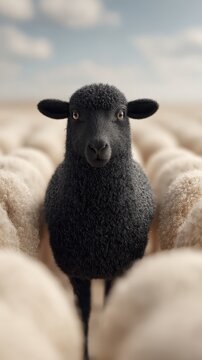 Lone black sheep in sharp focus on green grass background