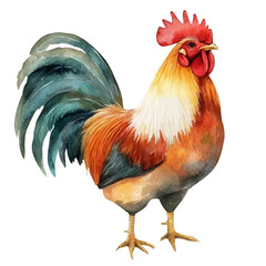 Rooster, delicate watercolor illustration vector with soft and elegant colors, isolated on a white background. © soltrex