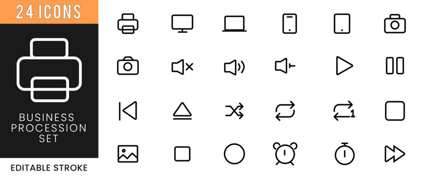Set of Vector Music and Communication Icons with Musical Instruments Notes Keys Arrows Mail Phone Web Symbols and Business Interface Elements Collection