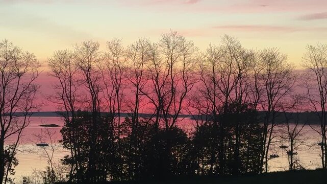 Casco Bay Serene Pink Sky Morning with Boats Moored