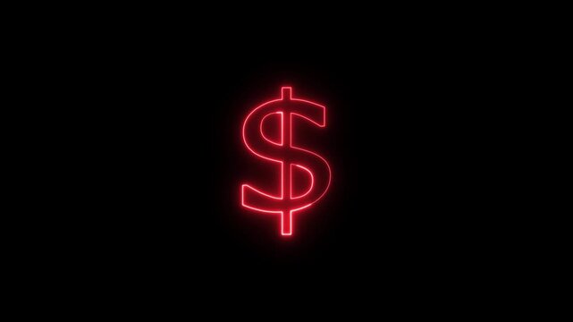 $ dolar Glowing neon Letter Icon animation on a black background.