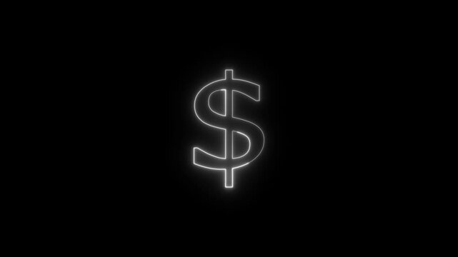 $ dolar Glowing neon Letter Icon animation on a black background.