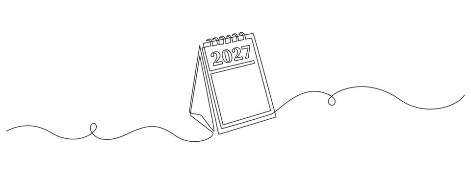 Loose-leaf calendar 2027 in one continuous line drawing. Memorable date icon for schedule, agenda and event planning in simple linear style. Time planner in Editable stroke. Vector illustration