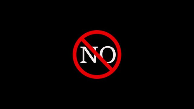 4k Digital icon stop and warning icon animation. Warning or prohibition symbol. Simple red color stop circle sign with the big black symbol for no entry sign animation on black