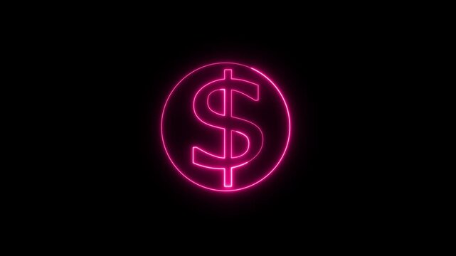 $ dolar Glowing neon Letter Icon animation on a black background.