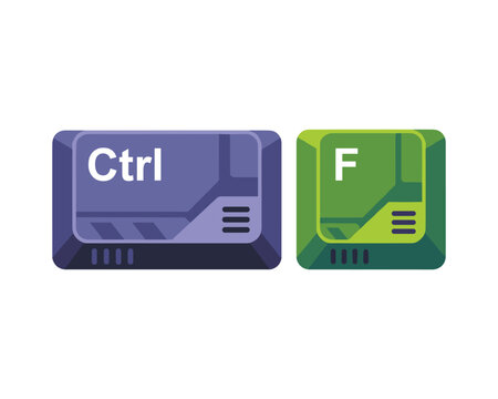 Ctrl and f keys as computer keyboard button illustration on transparent background.