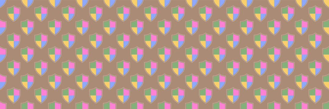 horizontal seamless multicolor pastel shield on brown.