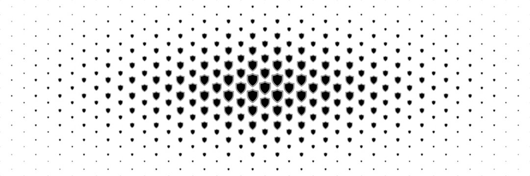 horizontal black shield spread from center on white background.