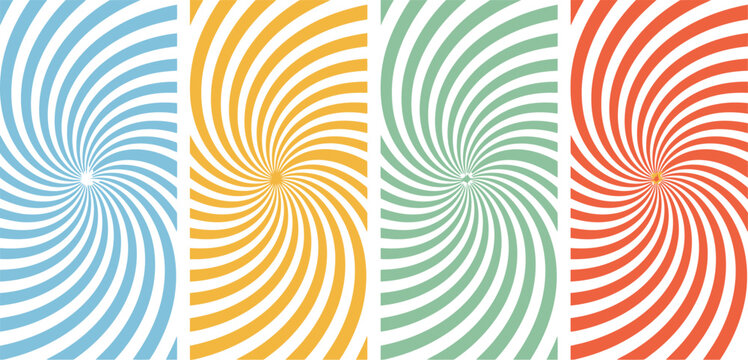 Retro spiral patterns four vibrant color variations for graphic design