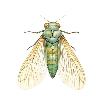 watercolor of Cicada graphic, isolated on a white background.