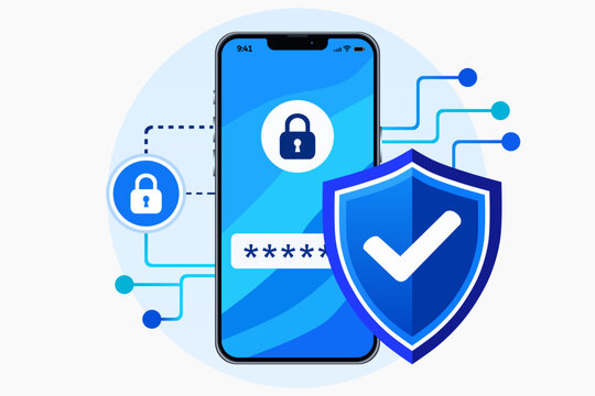 One time verification code security. Smartphone authentication. Protected mobile verification. Flat illustration