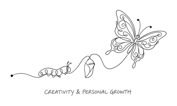 International Dot Day 2026 one line art editable design Caterpillar transforming into a butterfly symbolizing creativity and personal growth isolated on transparent background, Vector
