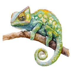 watercolor graphic of Chameleon, isolated on a white background. © soltrex