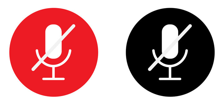 Mute microphone icon set with red and black circular buttons for audio control interface