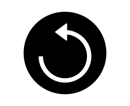 Black circle icon with a white circular arrow pointing left for refresh or reload action