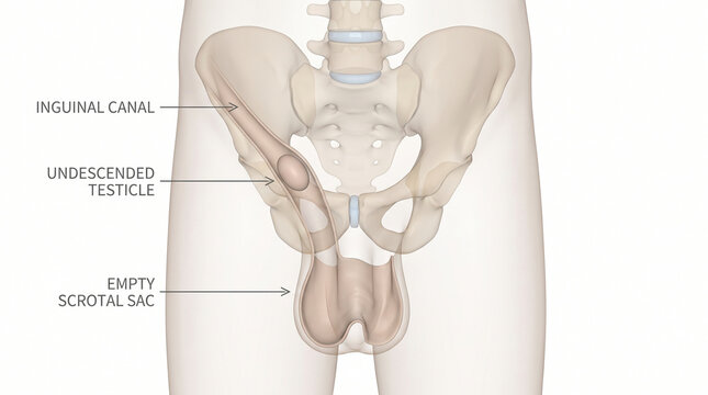 Cryptorchidism Medical Illustration: Undescended Testicle in Inguinal Canal