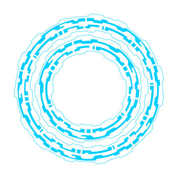 Blue Tech Circle Frame Isolated on White Background. Futuristic Digital Border. Vector Illustration