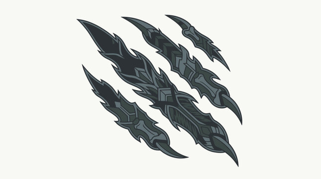 Illustration vectorielle d'une marque de griffures de monstre sombre avec des d&eacute;tails ornementaux complexes sur un fond blanc isol&eacute; pour des designs cr&eacute;atifs.