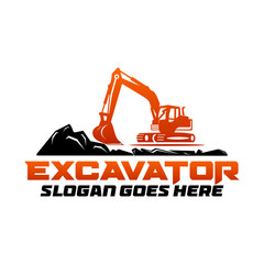 Orange Excavator Machine Digging Dirt Construction Industry. © aji