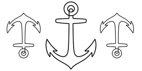 Three black outline ship anchors set for nautical design and marine theme illustration Vector, illustration © D-Stocker2026