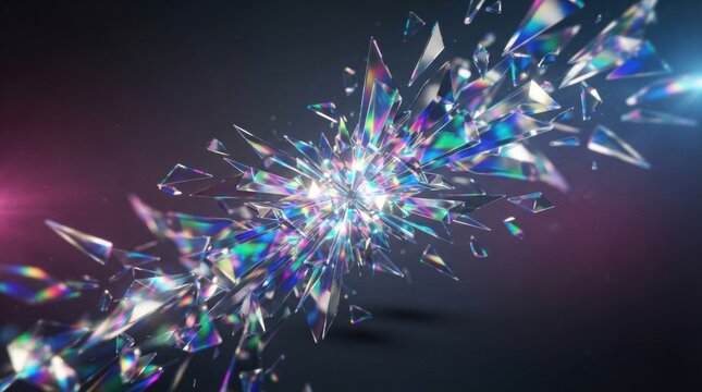 Dynamic holographic crystal explosion abstract shattered glass art for modern digital design