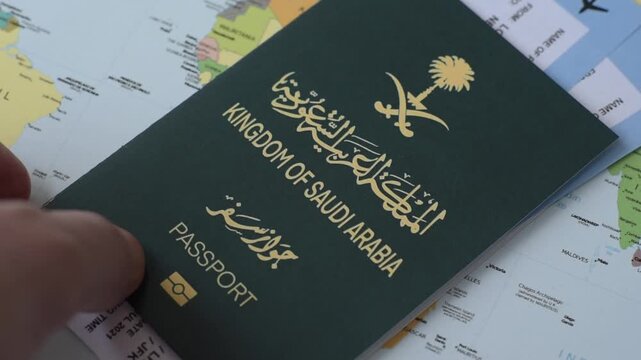 Saudi Arabia passport or id document with tickets for flight, travel, border crossing. Saudi Arabia passport and tickets as a background for your design