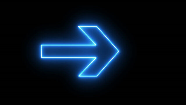 blue color arrow points to the right. Flashing neon icon to the right arrow. on alpha transparent background