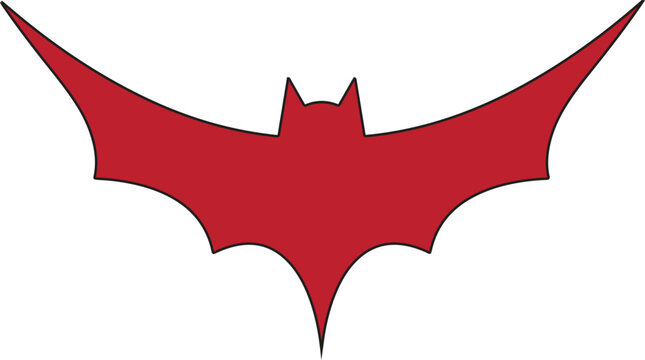 Red bat silhouette vector illustration, sharp bat wing emblem icon