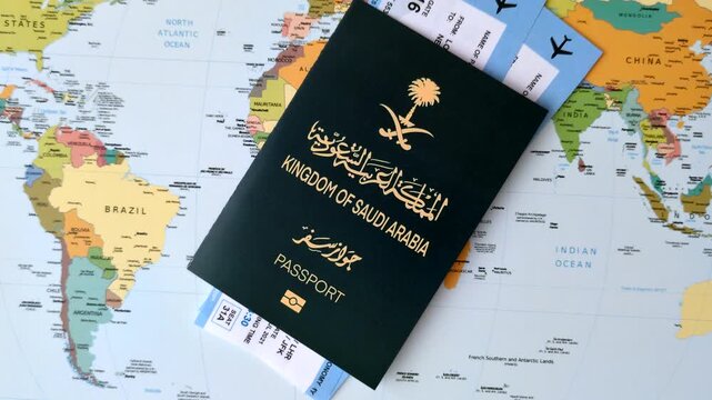 Saudi Arabia passport or id document with tickets for flight, travel, border crossing. Saudi Arabia passport and tickets as a background for your design