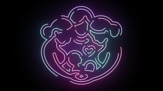 Neon Line Art Animation Showing A Happy Family Silhouette With Glowing Heart Symbolism On A Solid Black Background For Modern Social Media Concepts