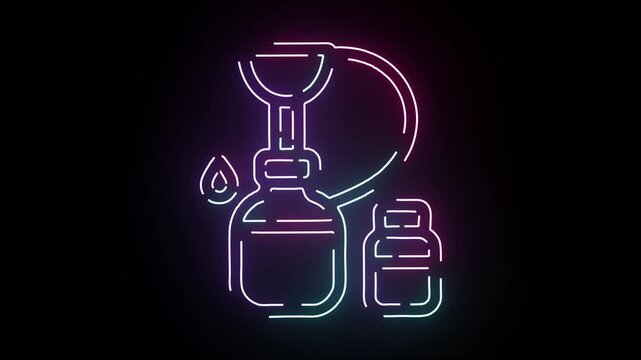 Neon glowing medical vaccination icon animation featuring syringe and vaccine vials on dark background for healthcare technology and science concepts