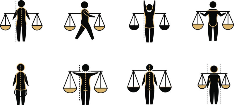 Spine Alignment Balance Scale Person Carrying Scales Posture Assessment Weighing Scales Standing Ergonomics Spinal Health Spine Column Body Posture Balance Vector Icon Set